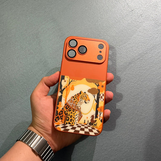 Turuncu Kamera Koruyuculu Leopar Desenli Kılıf