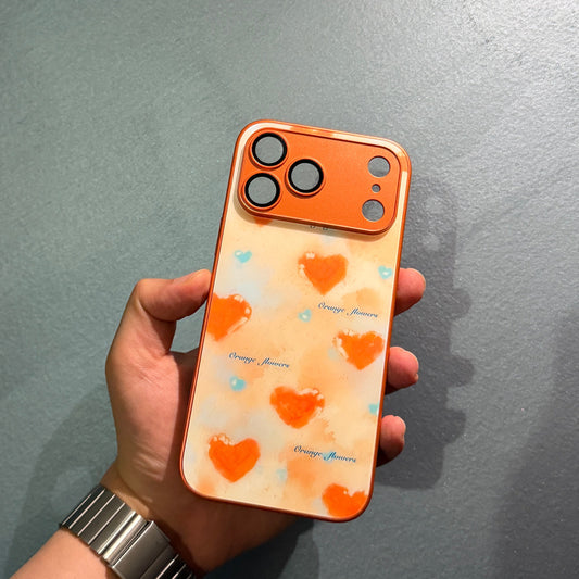 Turuncu Kamera Koruyuculu Kalp Desenli Kılıf