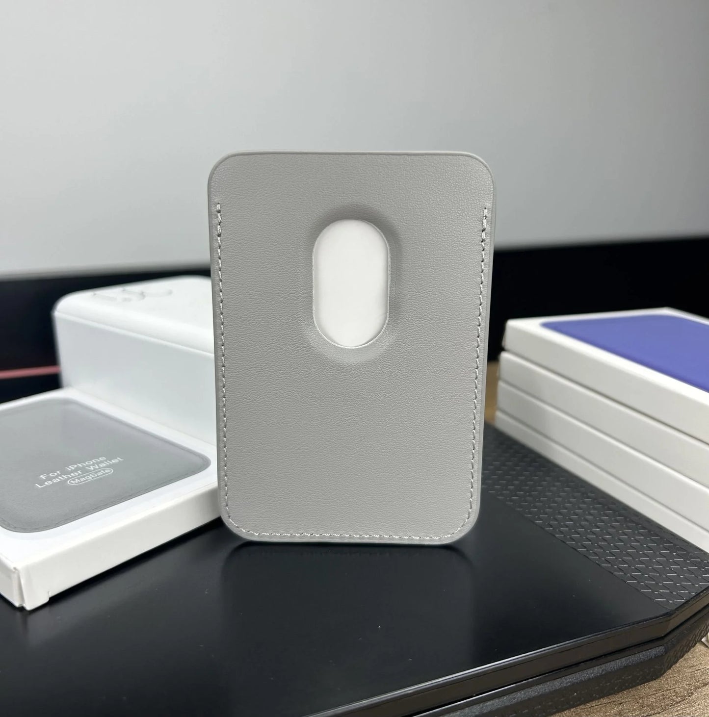 MagSafe Özellikli Deri Cüzdan Gri