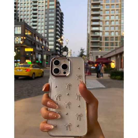 Fiyonk Desenli Simli Şeffaf Kılıf