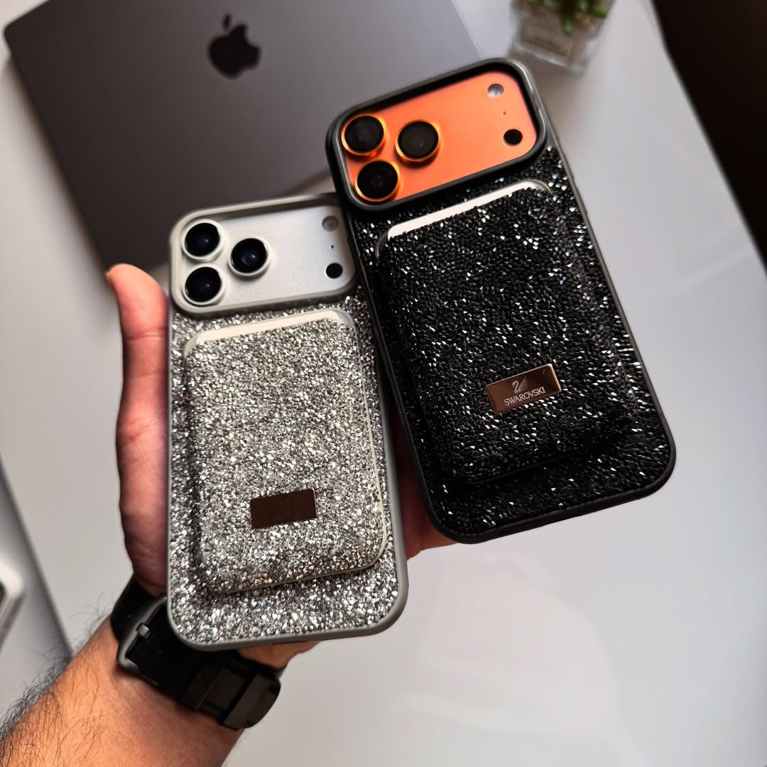 Taşlı  Kartlıklı İphone Telefon Kılıfı Gri